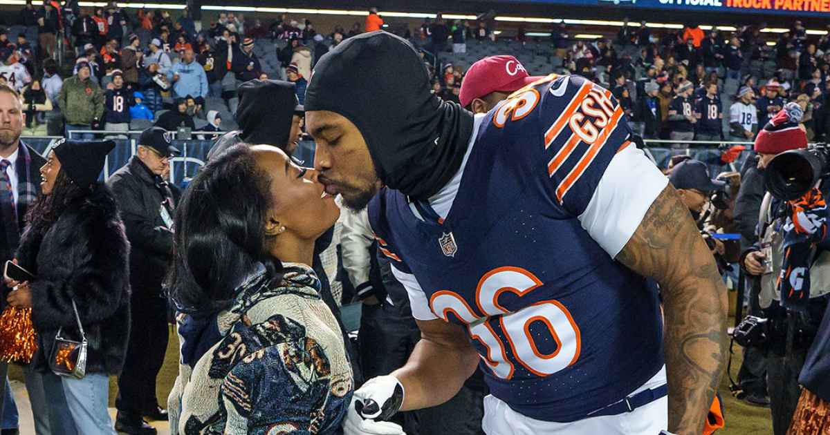 Simone Biles and Jonathan Owens Kiss Before Chicago Bears Game