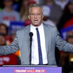 Robert F. Kennedy Jr. speaking at a Trump campaign rally at the Fiserv Forum in Milwaukee, Wisconsin, November 1, 2024.