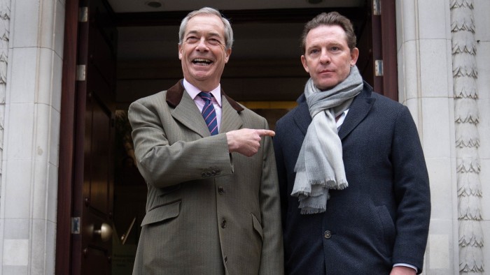 Reform UK leader Nigel Farage (left)  with property tycoon Nick Candy, who is defecting to Reform UK,