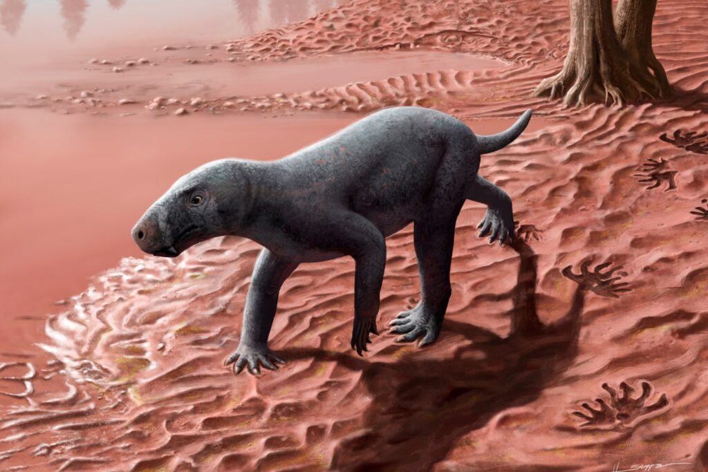 An artist's paleoart reconstruction of a gorgonopsian.