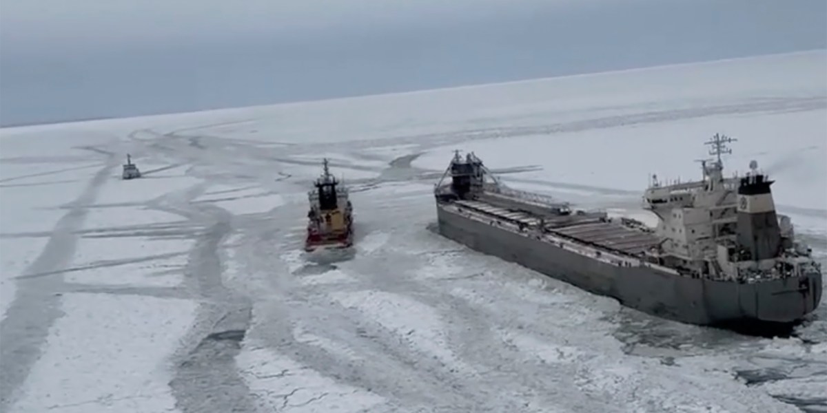 A Canadian freighter has been stuck in Lake Erie’s ice for days, and more ships are arriving to help free it