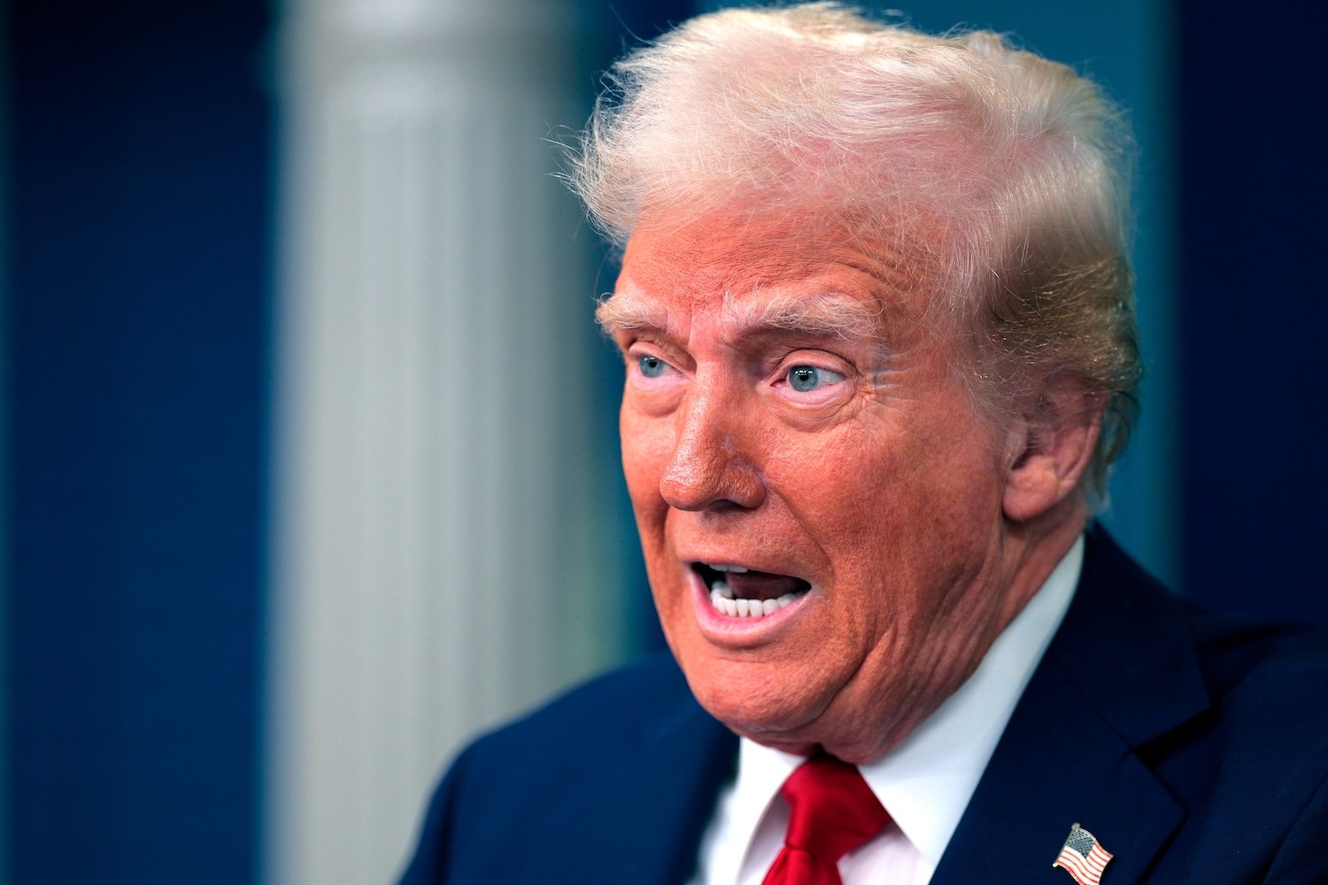 President Donald Trump speaks to reporters about the collision of an American Airlines flight with a military Black Hawk helicopter near Ronald Reagan National Airport, in the Brady Press Briefing Room at the White House on January 30, 2025 in Washington, DC.