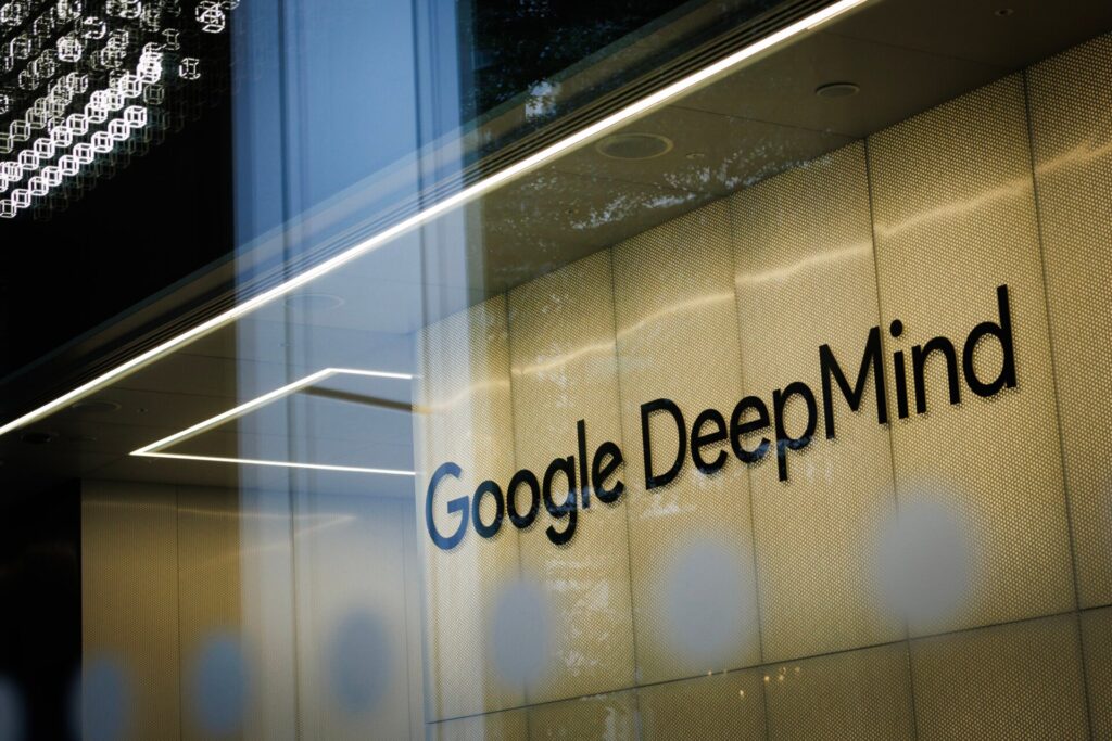 The Google DeepMind logo on the walls of an office