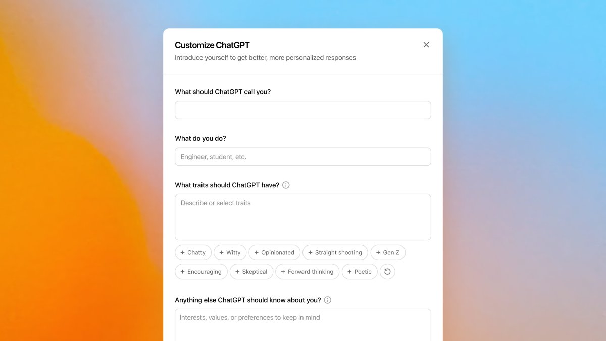 ChatGPT's newest feature lets users assign it traits like 'chatty' and 'Gen Z'