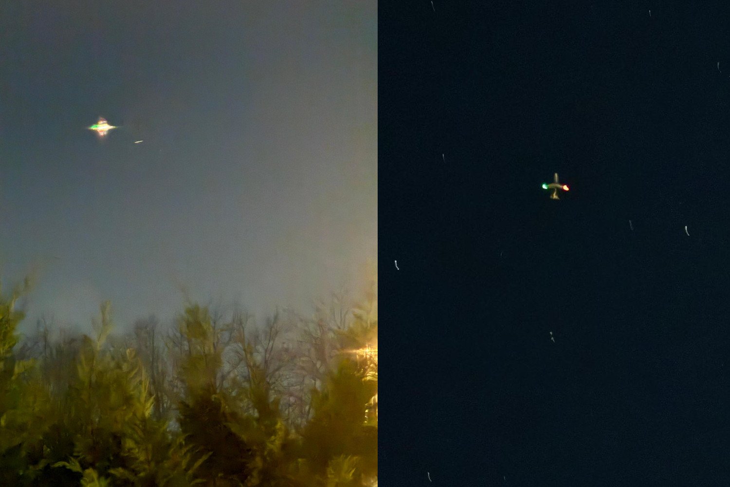 Alleged "drones" spotted in New York City on Dec. 14, 2024 (left) and Marlton, New Jersey in Dec. 8, 2024 (right) and submitted to Enigma Labs.