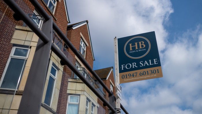 A ‘for sale’ sign in Whitby, northern England