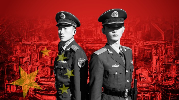 A montage of Chinese army personnel with the stars of the Chinese flag in the background