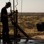 Endeavor Energy Resources’s drilling rig in the Permian basin outside of Midland, Texas, US