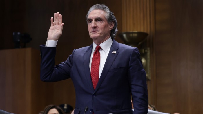 Doug Burgum, Donald Trump’s nominee for secretary of the interior is sworn in during a confirmation hearing before the Senate Energy and Natural Resources Committee