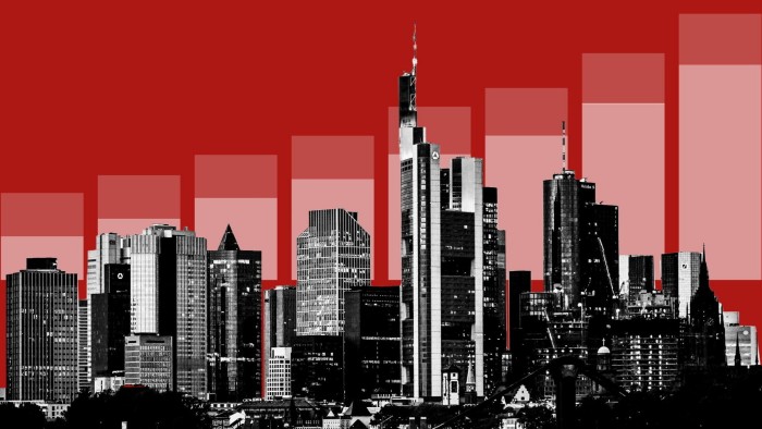 Montage of column chart and city skyline