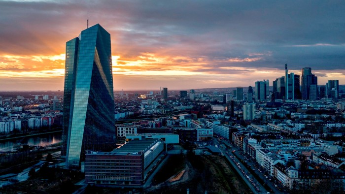 The European Central Bank is pictured during sunset in Frankfurt on Tuesday