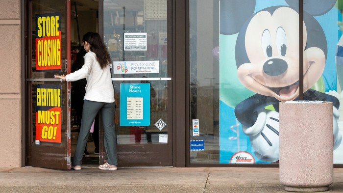 Person walks into a Party City store in Richmond, California last month