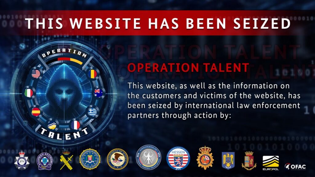 A banner displayed on several hacking forums and sites, announcing the coordinated international law enforcement action called Operation Talent.