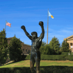 Philadelphia Rocky statue dressed in Redskins gear ahead of NFC title game between Eagles and Commanders