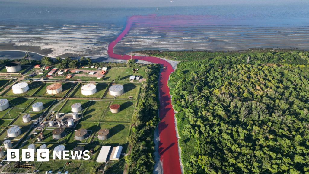 Argentina canal turns bright red, alarming locals