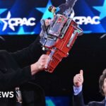 Elon Musk waves chainsaw gifted by Argentinian President Milei