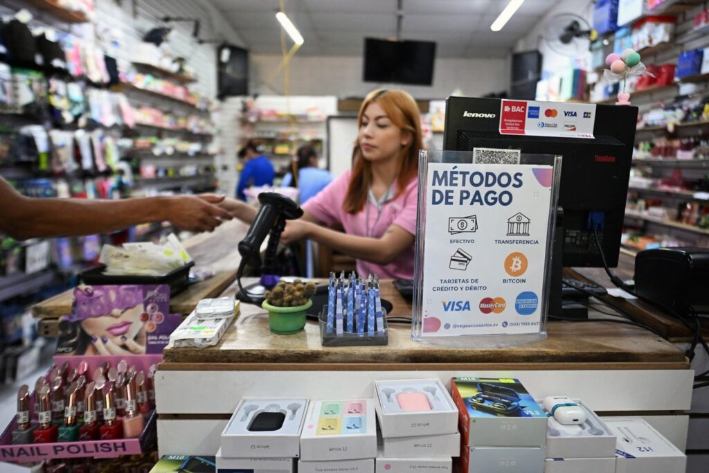 Salvadoran Roxana Reyes works as a cashier in a warehouse that receives payments and transactions in bitcoin in Berlin, El Salvador on January 20, 2025.