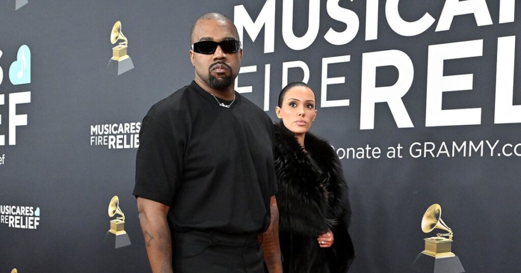 Bianca Censori Wears 2nd Naked Look, Kisses Kanye at Grammys Party