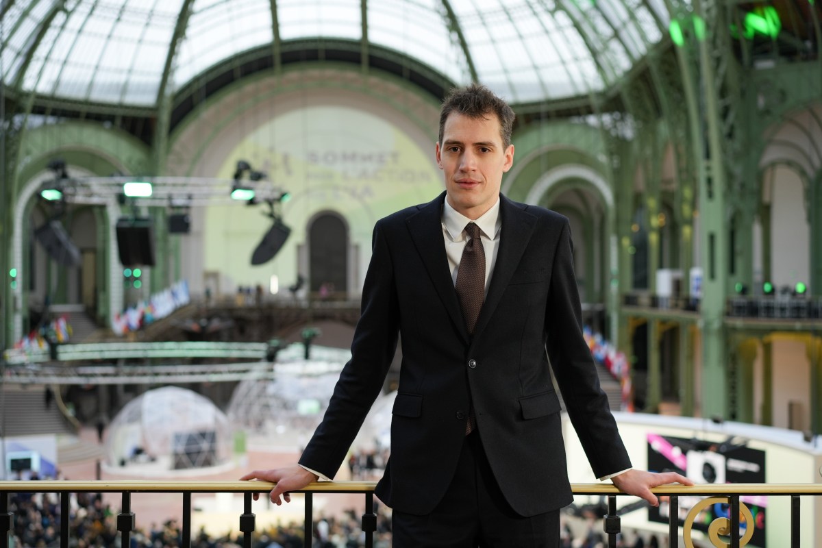 Arthur Mensch, founder of Mistral AI, following a Bloomberg Television interview during the AI Action Summit in Paris, France, on Monday, Feb. 10, 2025. France is set to announce a total of 109 billion in investment in artificial intelligence projects in the country by companies, funds and other sources over the coming years, President Emmanuel Macron said on the eve of a two-day AI Action Summit.