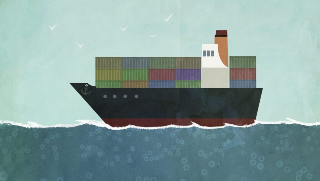 Illustration of cargo ship, depicting supply chain