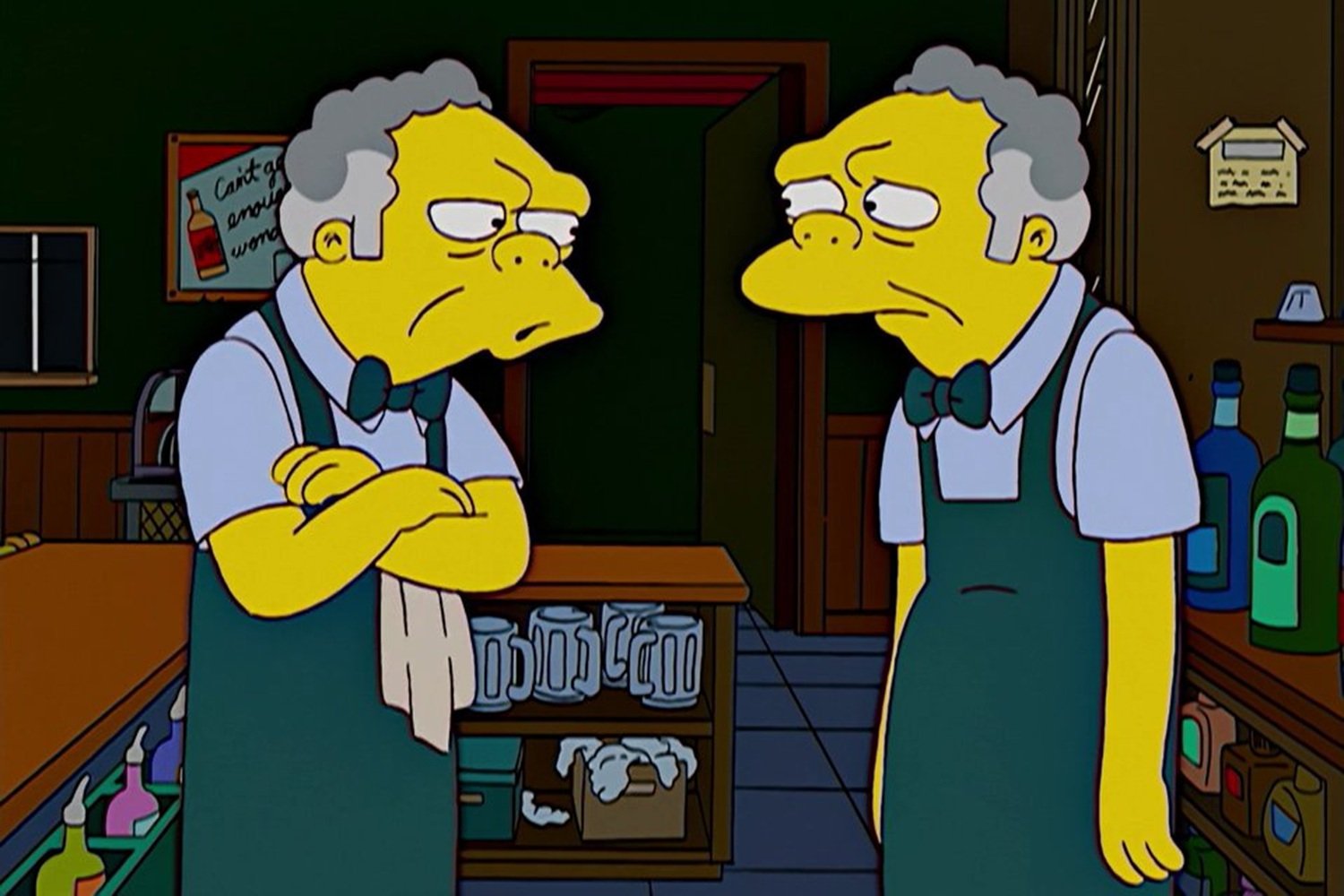 Moe talking to a Moe clone in 'The Simpsons' Season 16, Epsidoe 15.