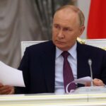 MOSCOW, RUSSIA - SEPTEMBER 25 (RUSSIA OUT) Russian President Vladimir Putin holds his papers during the State Council's Presidium at the Kremlin's Senate Palace, September 25, 2024, in Moscow, Russia. Putin holds a meeting with officials and ministers on export development.