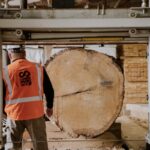 A man oversees milling of a large tree.