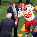 Trump greets Chiefs star on field at Super Bowl LIX after picking them to win Lombardi Trophy