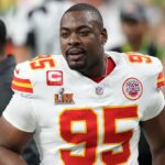 Chiefs' Chris Jones dabs eyes as emotions take over during Super Bowl LIX national anthem