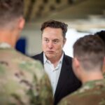 Elon Musk meets with U.S. Air Force Academy Cadets in Mitchell Hall during a tour hosted by Superintendent Lt. Gen. Richard Clark on April 7, 2022.