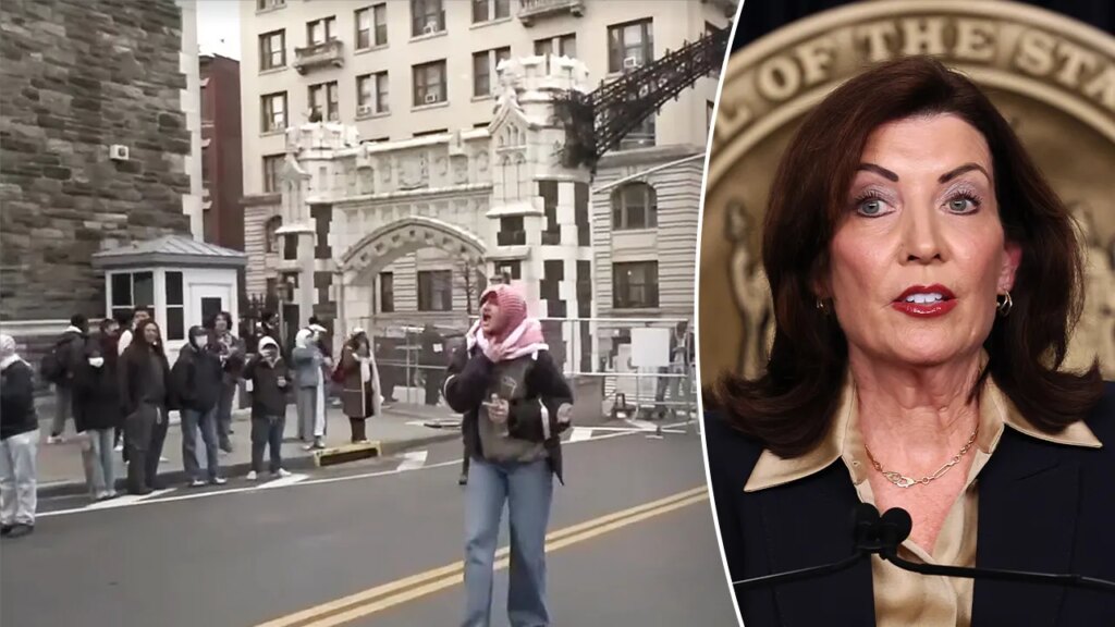 Anti-Israel protest erupts outside Hochul press conference