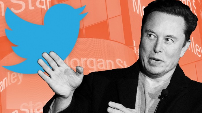 A montage of Elon Musk and the Twitter bird symbol with the Morgan Stanley logo in the background