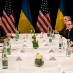 Volodymyr Zelenskyy and JD Vance, right, during a meeting on the sidelines of the Munich Security Conference