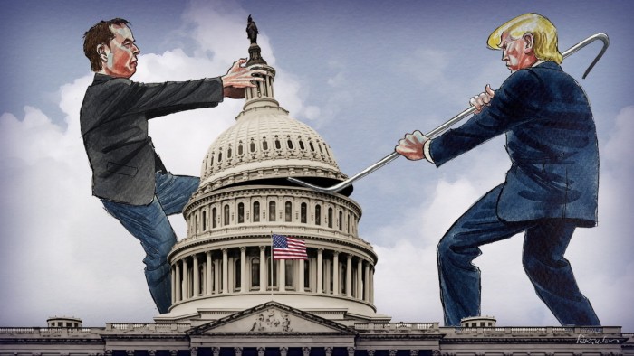 James Ferguson illustration of Donald Trump and Elon Musk dismantling the Capitol dome.