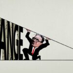 Ellie Foreman-Peck illustration of Keir Starmer trying to prop up walls closing in on the word change