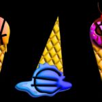 Efi Chalikopoulou illustration of three ice-cream cones, one with the euro sign, one with the dollar sign and one with the renminbi sign