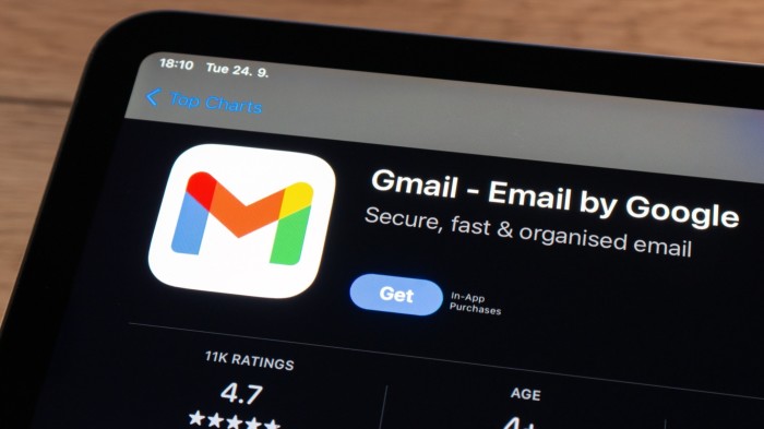 App store with Gmail e-mail mobile app