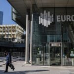 Outside the Euronext stock exchange headquarters in Paris, France