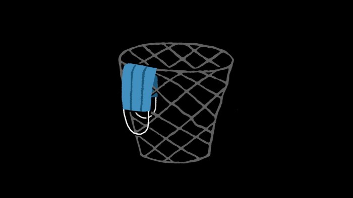 Ben Hickey illustration of mask hanging on the edge of a bin