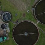 An aerial view of a Thames Water sewage treatment plant in Willingale, Essex