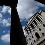 View of the Bank of England in London, England