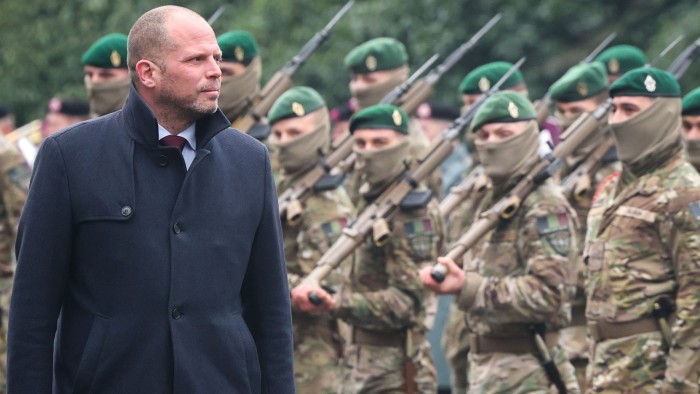 Defence Minister of Belgium Theo Francken inspects the troops