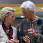 Ursula von der Leyen and Christine Lagarde talk together