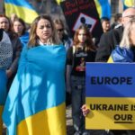 A protest marking the third anniversary of Russia’s full-scale invasion of Ukraine, in Brussels, Belgium, February 23 2025