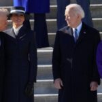 Trump, First Lady Melania Trump, Joe Biden and Jill Biden after the swearing-in ceremony on January 20,