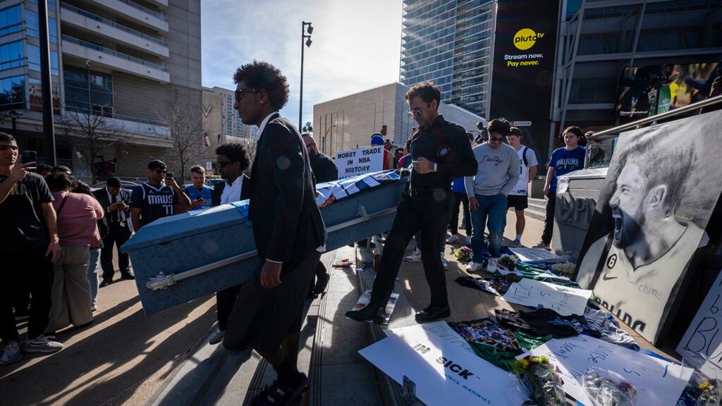 Disgruntled Mavericks fans protest Luka Doncic trade with symbolic funeral outside team's arena