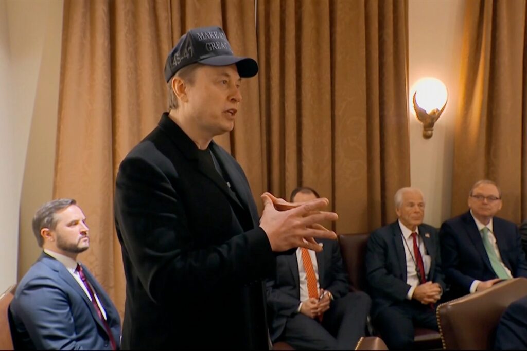 Elon Musk at the White House during a cabinet meeting on Feb. 26, 2025.