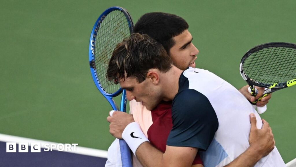 Jack Draper hugs Carlos Alcaraz after their Indian Wells semi-final