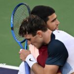 Jack Draper hugs Carlos Alcaraz after their Indian Wells semi-final