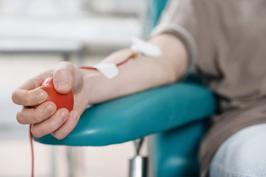 A person donating blood.